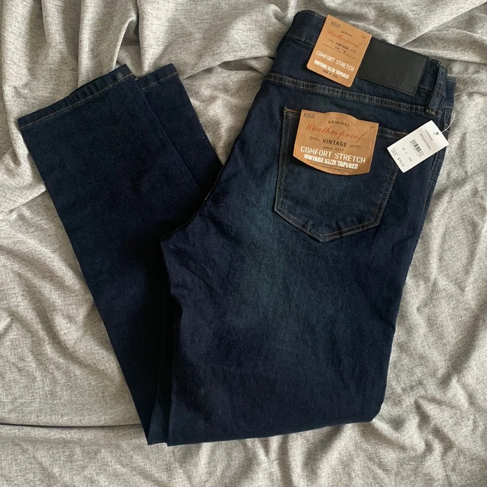 NWT Original Weatherproof Vintage Slim Tapered Dark Wash Jeans - 36 x 32 - Picture 1 of 3